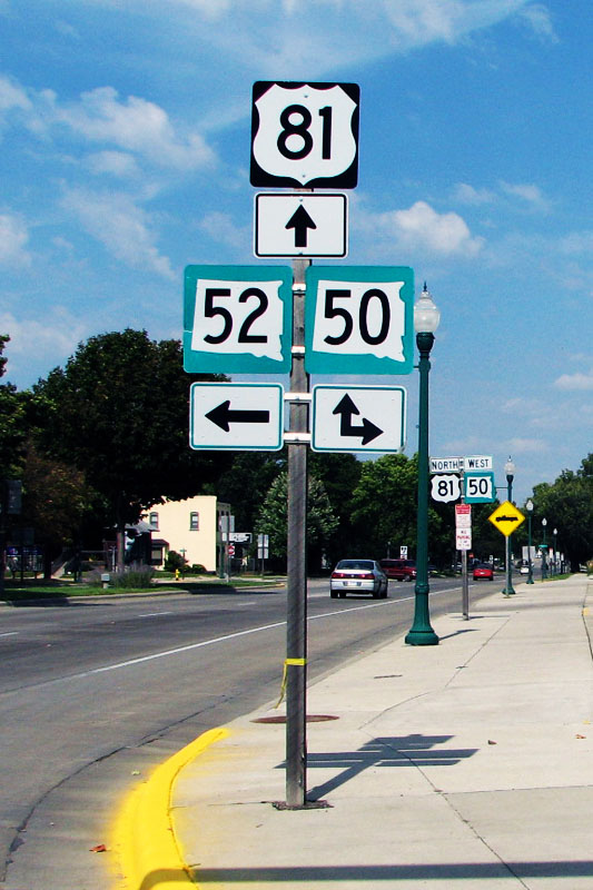 South Dakota - State Highway 52, State Highway 50, and U.S. Highway 81 sign.