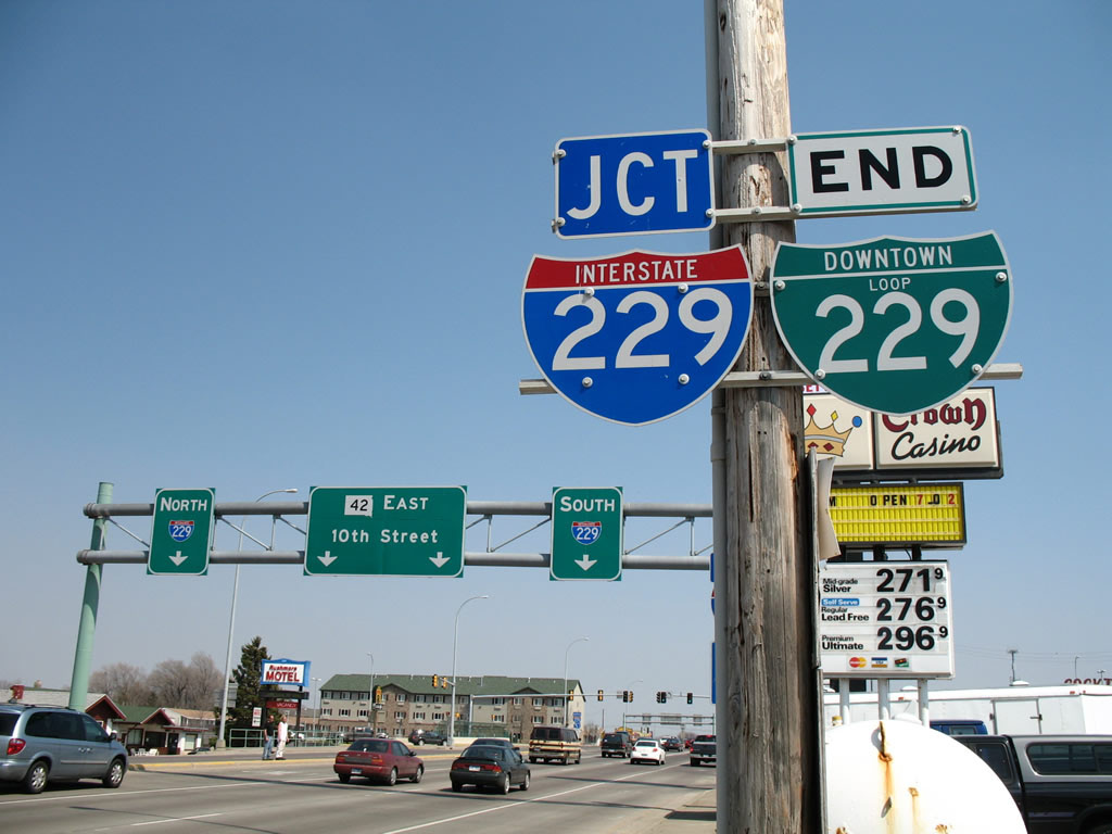 South Dakota - downtown loop 229 and Interstate 229 sign.
