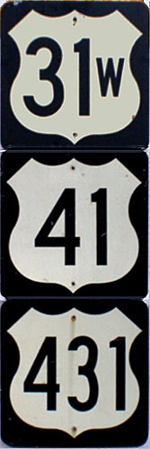 Tennessee - U.S. Highway 31W, U.S. Highway 41, and U.S. Highway 431 sign.
