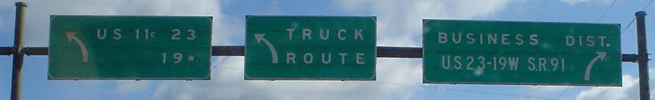 Tennessee - State Highway 91, U.S. Highway 19, U.S. Highway 23, and U.S. Highway 11 sign.