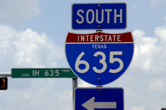 Texas Interstate 635 sign.