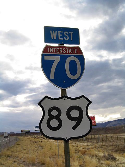 Utah - U.S. Highway 89 and Interstate 70 sign.