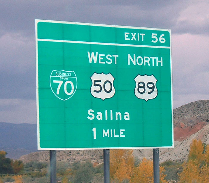 Utah - U.S. Highway 89, U.S. Highway 50, and business spur 70 sign.