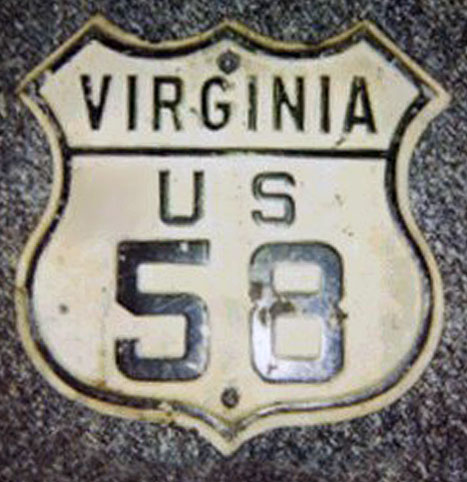 Virginia U.S. Highway 58 sign.