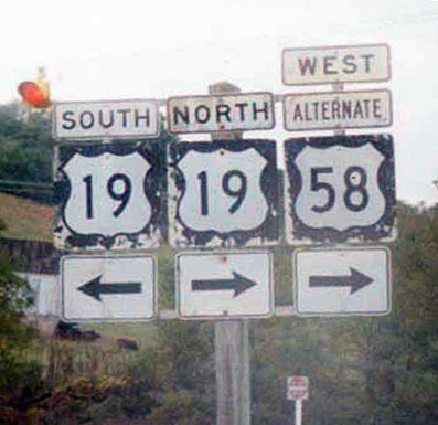 Virginia - U.S. Highway 58 and U.S. Highway 19 sign.