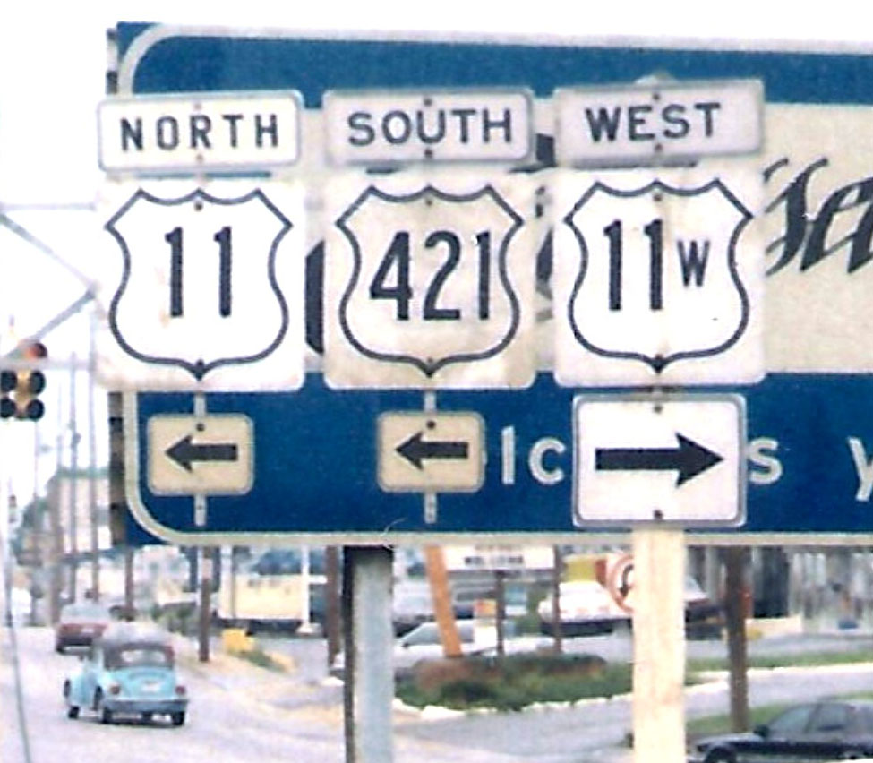 Virginia - U.S. Highway 11 and U.S. Highway 421 sign.