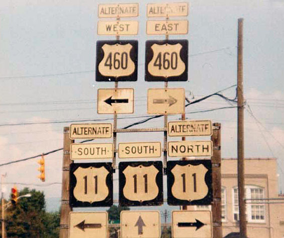Virginia - U.S. Highway 11 and U.S. Highway 460 sign.