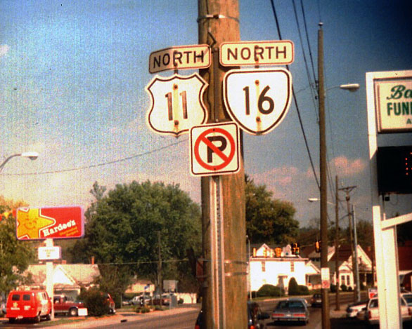 Virginia - State Highway 16 and U.S. Highway 11 sign.