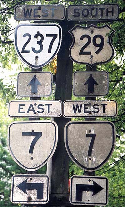 Virginia - State Highway 7, U.S. Highway 29, and State Highway 237 sign.
