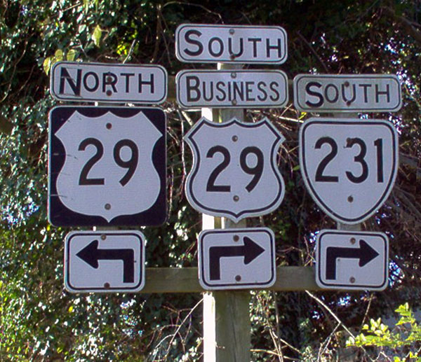 Virginia - State Highway 231 and U.S. Highway 29 sign.