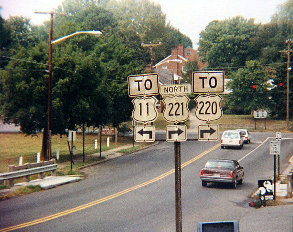 Virginia - U.S. Highway 220, U.S. Highway 221, and U.S. Highway 11 sign.
