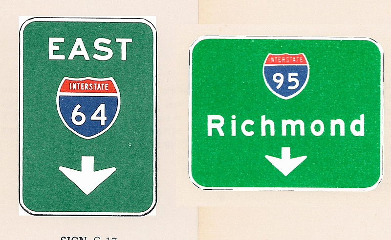 Virginia - Interstate 95, Interstate 64, U.S. Highway 58, and U.S. Highway 13 sign.