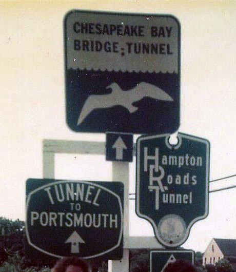 Virginia - Tunnel to Portsmouth, Hampton Roads Tunnel, and Chesapeake Bay Bridge Tunnel sign.