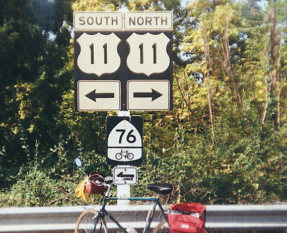 Virginia - U.S. Highway 11 and bicycle route 76 sign.