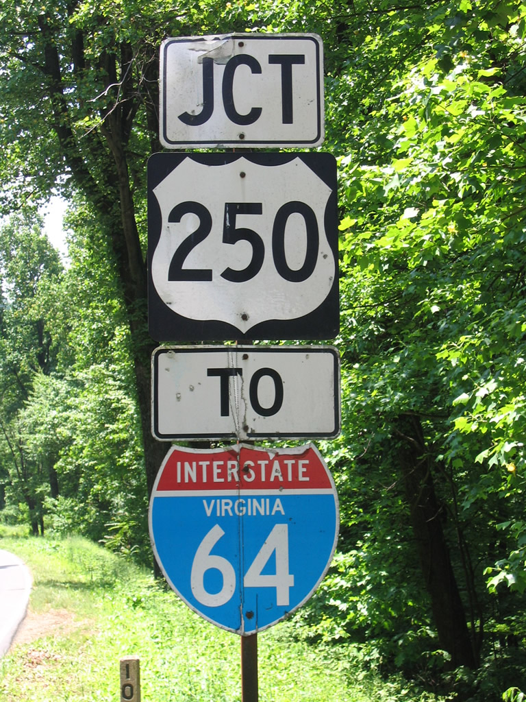 Virginia - Interstate 64 and U.S. Highway 250 sign.