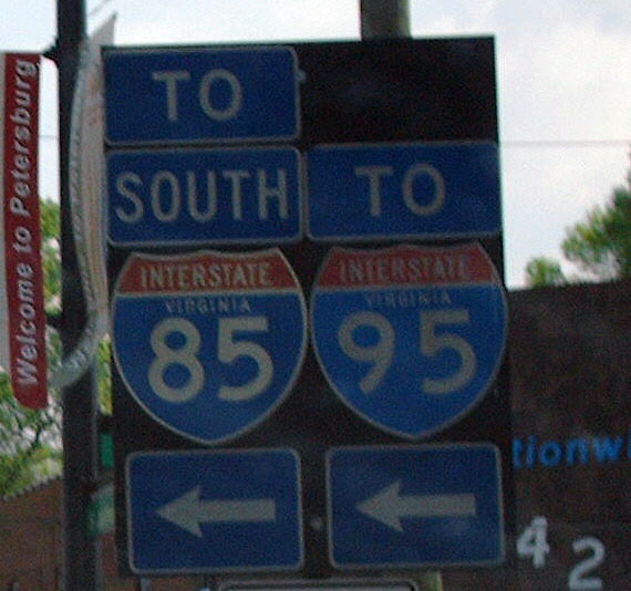 Virginia - Interstate 95 and Interstate 85 sign.
