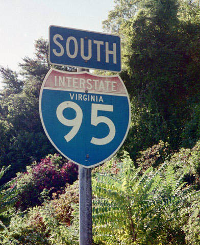 Virginia Interstate 95 sign.