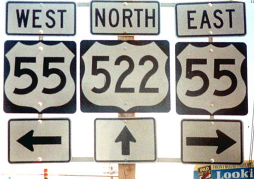 Virginia - U.S. Highway 522 and U.S. Highway 55 sign.