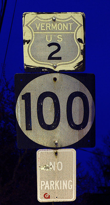 Vermont - State Highway 100 and U.S. Highway 2 sign.