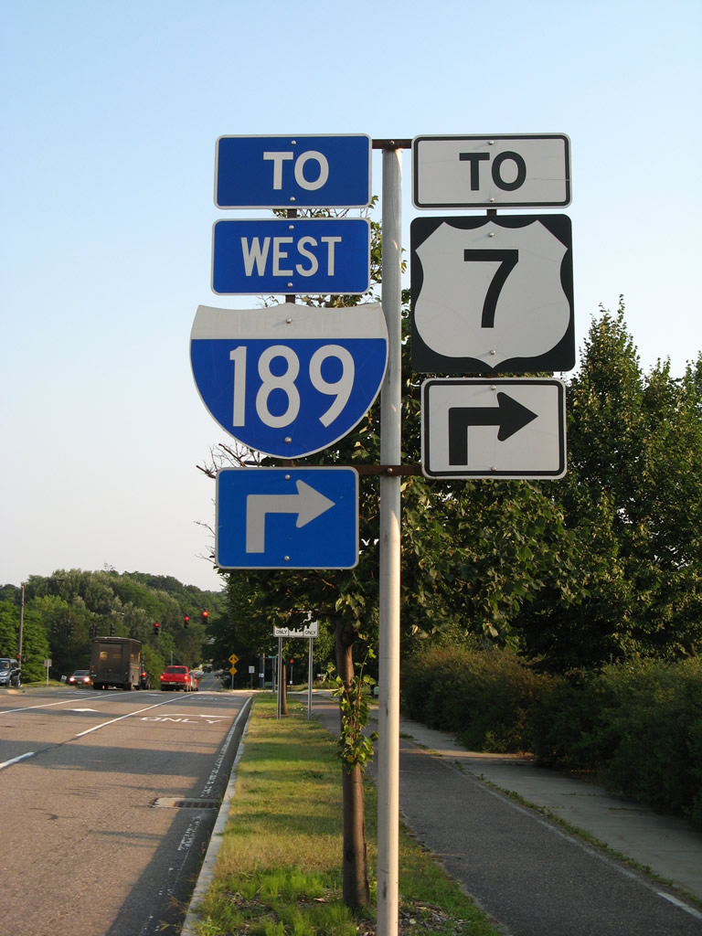 Vermont - Interstate 189 and U.S. Highway 7 sign.