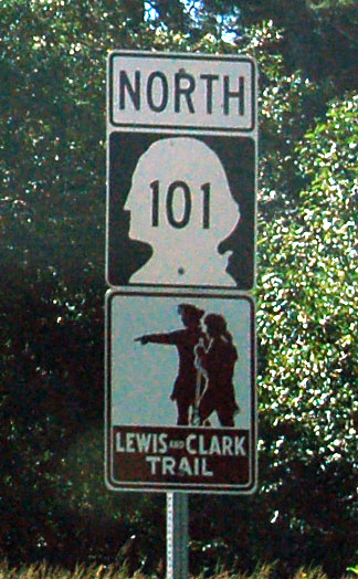 Washington - Lewis and Clark Trail and State Highway 101 sign.