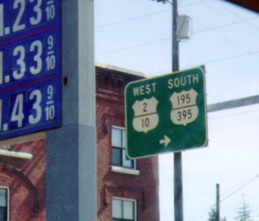 Washington - U. S. highway 195 and 395 and U. S. highway 2 and 10 sign.