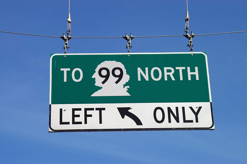 Washington State Highway 99 sign.