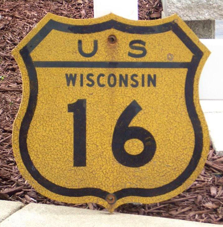 Wisconsin city route U. S. highway 16 sign.