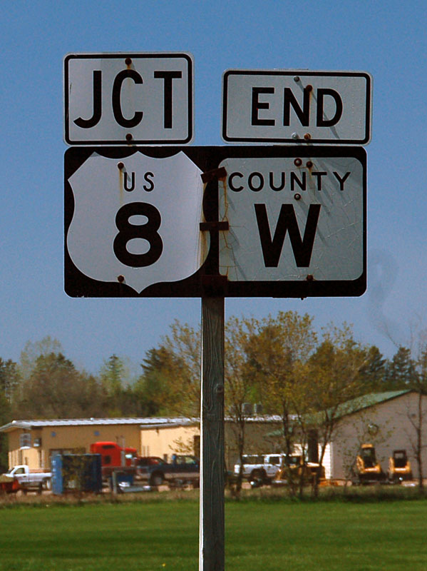 Wisconsin - county route W and U.S. Highway 8 sign.
