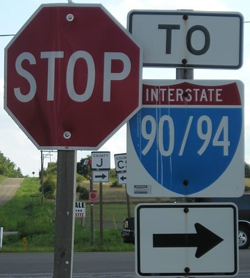 Wisconsin interstate highway 90 and 94 sign.