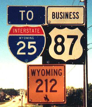 Wyoming - State Highway 212, U.S. Highway 87, and Interstate 25 sign.