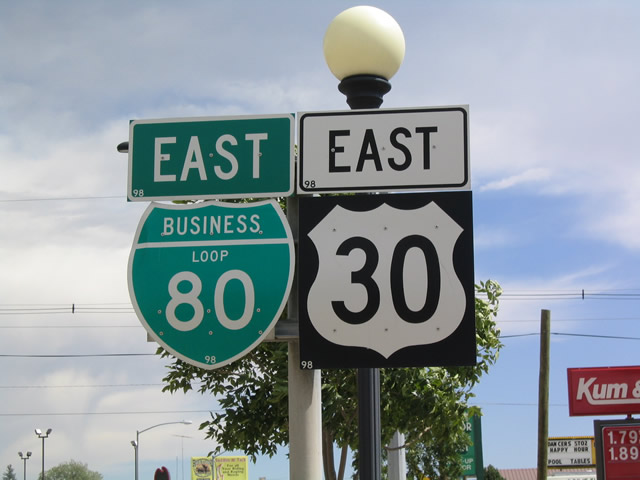 Wyoming - business loop 80 and U.S. Highway 30 sign.