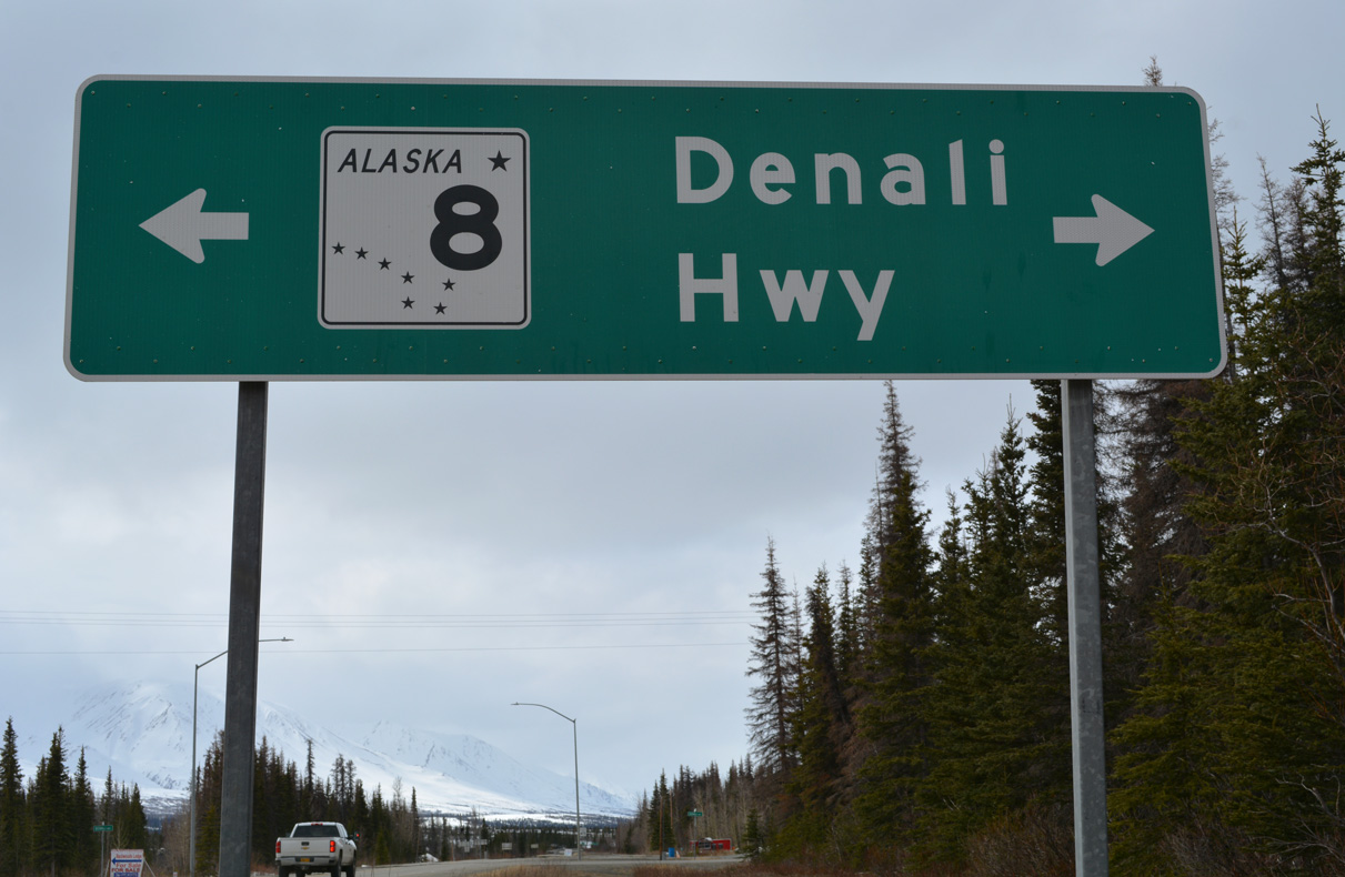 Alaska State Route 8 - Denali Highway sign.