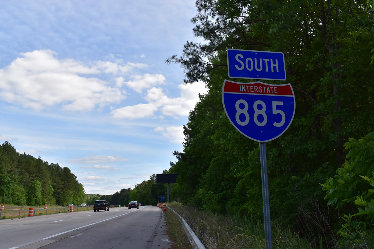 North Carolina Interstate 885 sign.